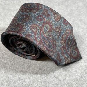 Vintage Filene's Silk Paisley Necktie Blue Burgundy Men's Dress Tie 58x3.3in
